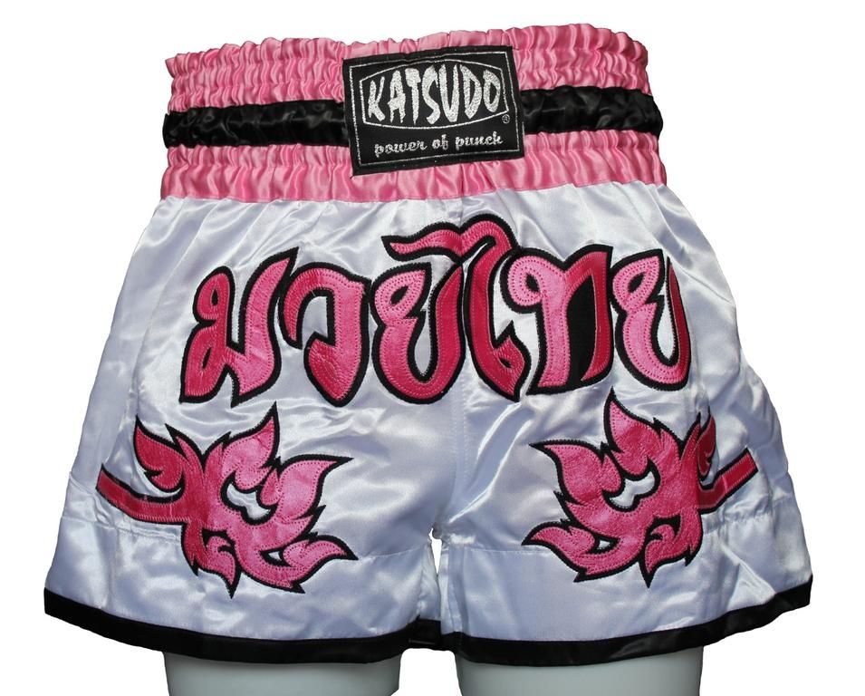 Katsudo Women's Thai Boxing Shorts Sabrina, White Pink