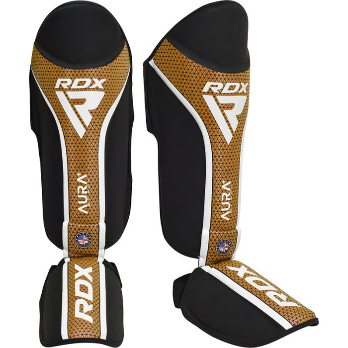 RDX Aura+ T17 Shin and Instep Guards, Black-Gold