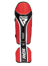 RDX Aura+ T17 Shin and Instep Guards, Red-Black