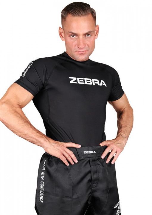 Zebra Performance Short Sleeve Rash Guard, Black